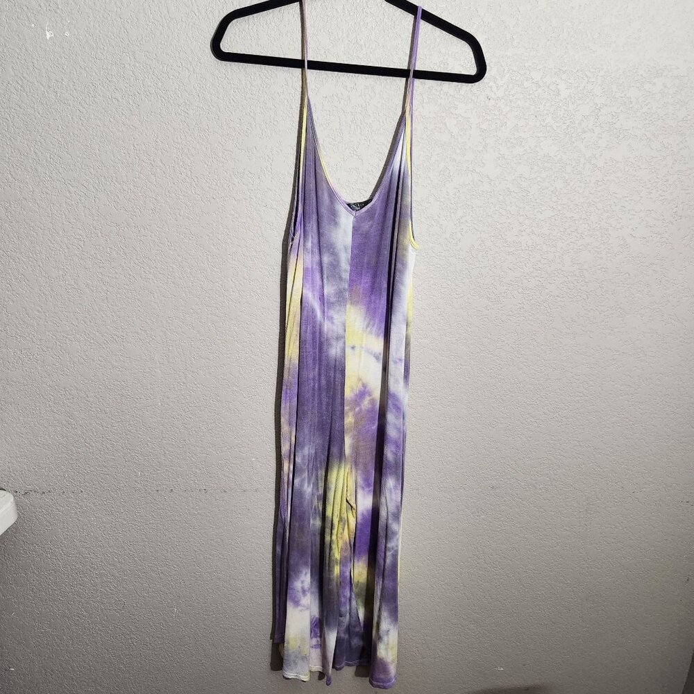 Sleeveless Tie-Dye Purple & Yellow V-Neck Jumpsuit